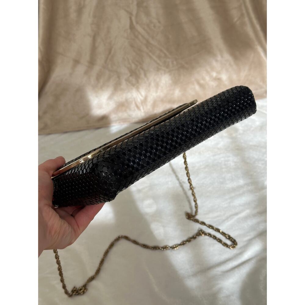 Vintage Black Metal Mesh Chainmail Evening Clutch Glam Purse Handbag Shoulderbag - Picture 9 of 9